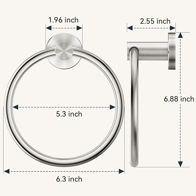 FORIOUS Towel Ring, SUS304 Stainless Steel Modern Hand Towel Holder Rack Hanger Round for Bathroom Wall Mounted, Ideal for Bath, Kitchen, RV (2 Pack, Brushed Nickel)