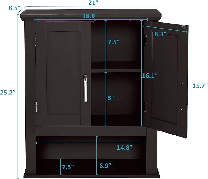 VINGLI Bathroom Cabinet Wall Mounted Espresso Wall Cabinet Floating Cabinet for Wall Storage Bathroom with Doors and Adjustable Shelf Medicine Cabinet Organizer