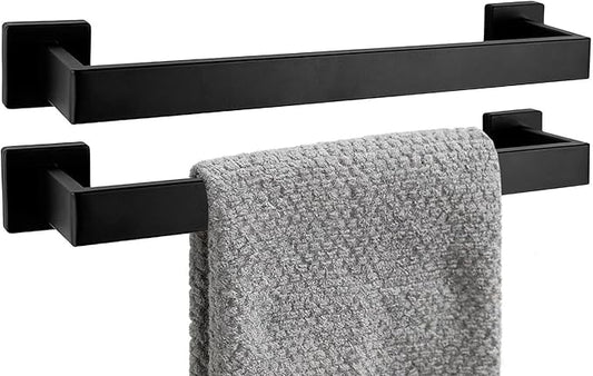 2 Packs 16 Inch Bathroom Towel Bar SUS304 Stainless Steel Matte Black Towel Holder Wall Mounted Heavy Duty Towel Rack Bathroom Towel Rod Modern Square Base Design(2, Matte Black, 16 Inch)