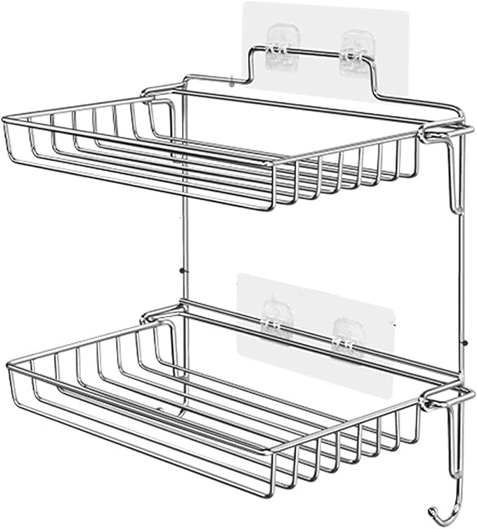 Stainless Steel Folding Storage Rack | 2 - Tier Wall Mounted Shelves for Bathroom/Kitchen | Space Saving Organizer with 20lb Load Capacity | No Tools Installation