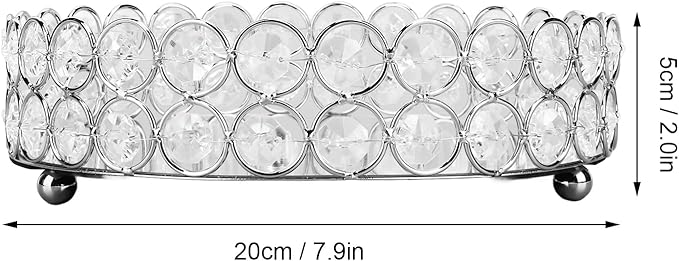 Crystal Cosmetic Makeup Tray 8in Round Display Tray Mirrored Metal Welded Structure for Food Perfume Jewelry Wine(Silver 20cm)
