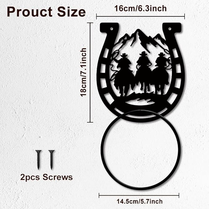 MAYJOYDIY Horseshoe Cowboy Metal Towel Ring Horse Towel Ring Black Art Towel Rack Wall Mounted Mountain Horseshoe Hand Towel Holder for Bathroom Kitchen Towel Hanger Home Decors Gift
