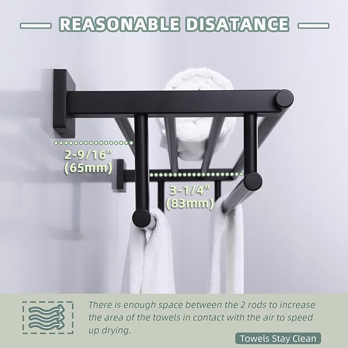 Bath Towel Shelf with 2 Towel Holders, Angle Simple Stainless Steel Bathroom Towel Rack with Towel Bars, Wall Mount Train Rack Matte Black 27.56 Inches