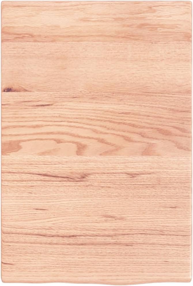 Solid Oak Wood Bathroom Vanity Top with Live Edge and Varnished Surface, Light Brown Treated Countertop for Shelf Cabinet Desk Table, 15.7"x23.6"x0.8" Handmade Solid Wood