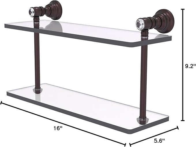 Allied Brass CC-2-16-ABZ Carolina Crystal Collection 16 Inch Two Tiered Glass Shelf, Antique Bronze
