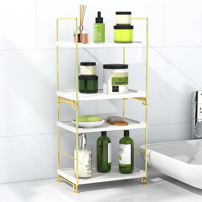 2-Tier Bathroom Countertop Organizer Perfume Organizer Makeup Shelf Bedroom Storage Tray or Kitchen Spice Rack (Gold)