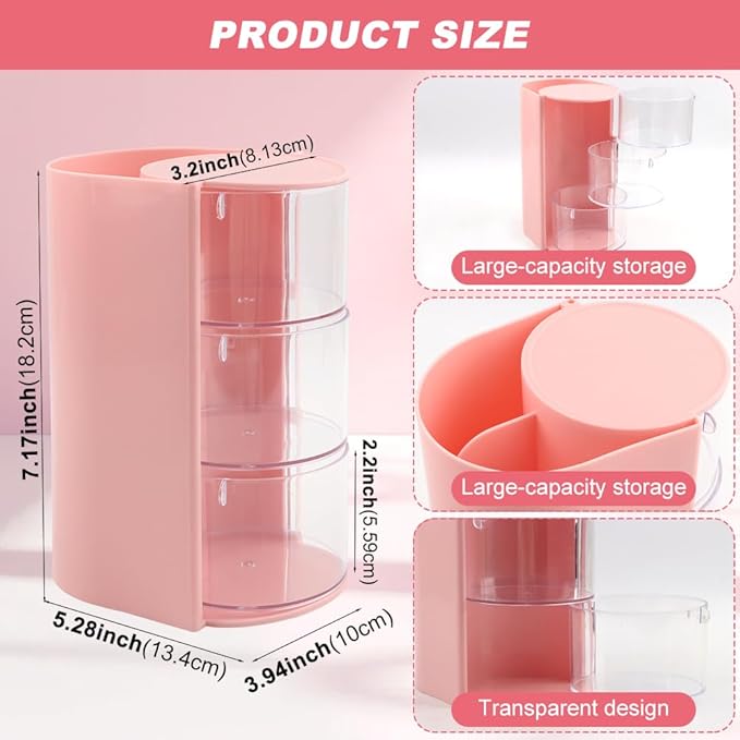 Hair Accessory Organizer, Rotatable Makeup Brush Holder for Necklaces, Hair Tie Organizer Jewelry Storage Box for Hairs Clips, Earrings, Necklaces, Bracelets, Rings(COLOR:pink)