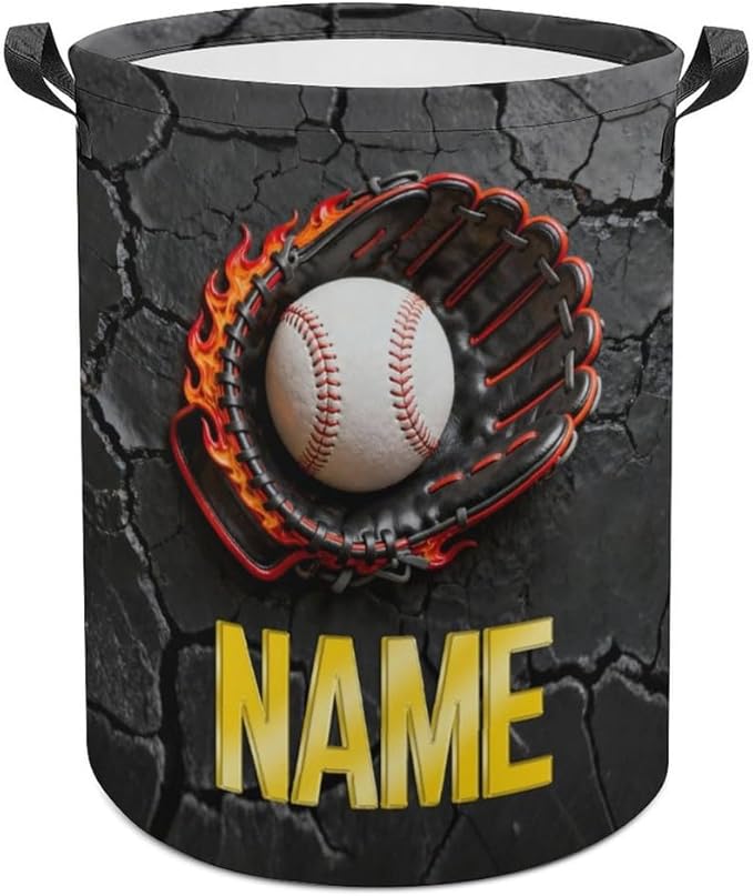 Personalized Baseball Laundry Hamper Custom Name Funny Dirty Clothes Laundry Basket Portable Storage Basket For Home Bathroom Family Baseball Lovers Xmas Birthday (style 2)