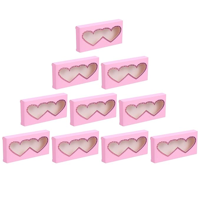 Beavorty 10pcs Heart-shaped Empty Eyelash Cases Portable Paper Storage Boxes for False Eyelashes Lightweight and Protective Organizer for Travel and Daily Use