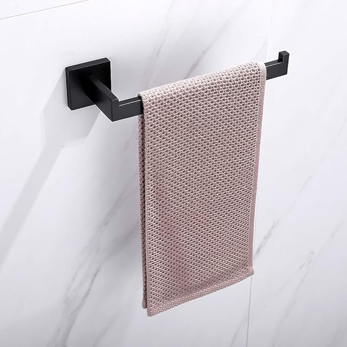 TASTOS Premium Stainless Steel Hand Towel Holder, Square Hand Towel Ring Heavy Duty Wall Mounted Modern Hand Towel Bar for Bathroom Kitchen, Matte Black