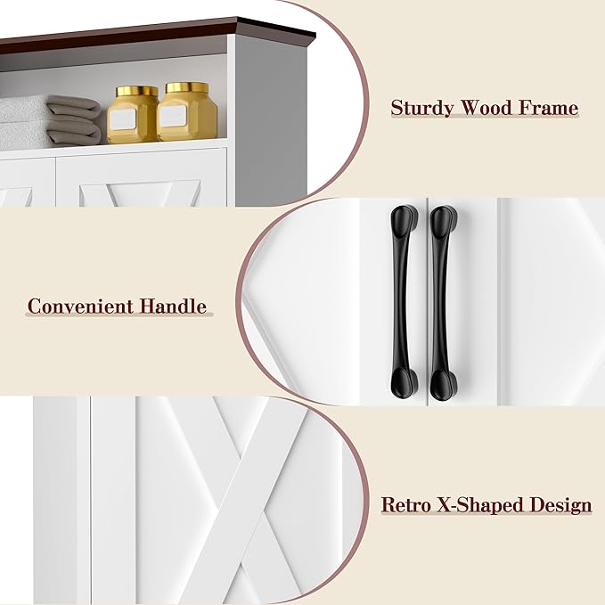 VECELO Bathroom Wall Cabinet with Motion Sensor LED Light, Farmhouse Medicine Cabinets with Open and Hidden Storage Space, Wall Mounted Storage Cabinet with Towels Bar for Bathroom, Kitchen, White