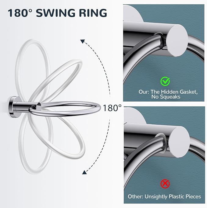 FORIOUS Bathroom Hardware Accessories Set, SUS304 Stainless Steel 24 Inch Towel Bar Set Wall Mounted, Modern Toilet Paper Holder with Shelf for Bathroom, 5 Pieces, Chrome