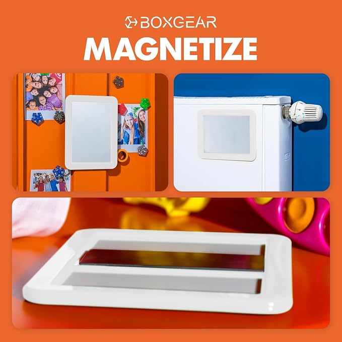 Boxgear Magnetic Locker Mirror - 5" x 7"- for School Locker, Bathroom, Household Refrigerator, Locker Accessory, Workshop Toolbox or Office Cabinet (White)