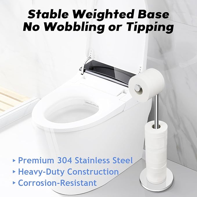 TACGEA Toilet Paper Holder Stand, Bathroom Toilet Paper Roll Holder Stainless Steel, Storage for 4 Rolls of Toilet Tissue, Sliver