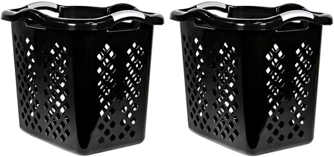 2 bushel laundry baskets with silver handles, black, 2-pack