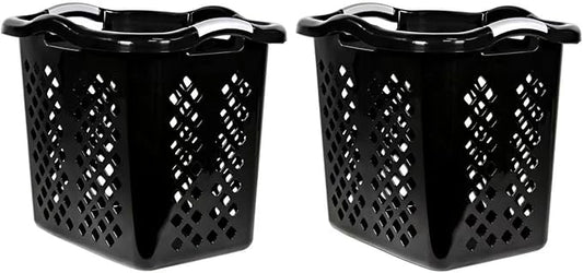 2 bushel laundry baskets with silver handles, black, 2-pack
