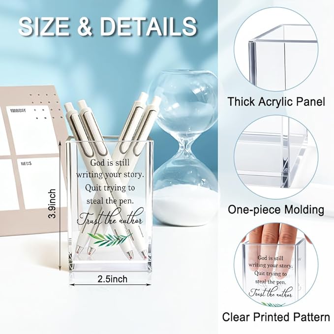 God Is Still Writing Your Story Acrylic Cosmetic Pencil Holder Cup, Christian Pen Holder for Desk, Christian Gifts for Women Girls, Inspirational Gifts for Family Friends Colleagues