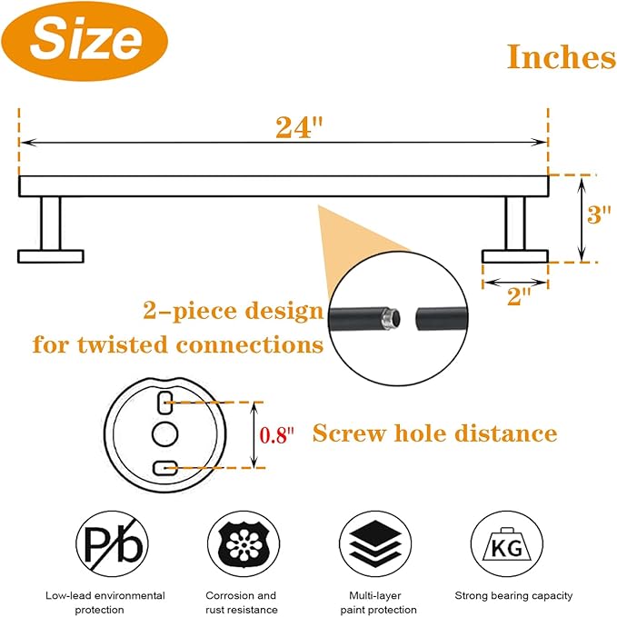 TocTen Bath Towel Bar - Thicken SUS304 Stainless Steel Bathroom Towel Holder, Towel Rod for Bathroom Heavy Duty Wall Mounted Towel Rack Hanger (24IN, Brushed Nickel)