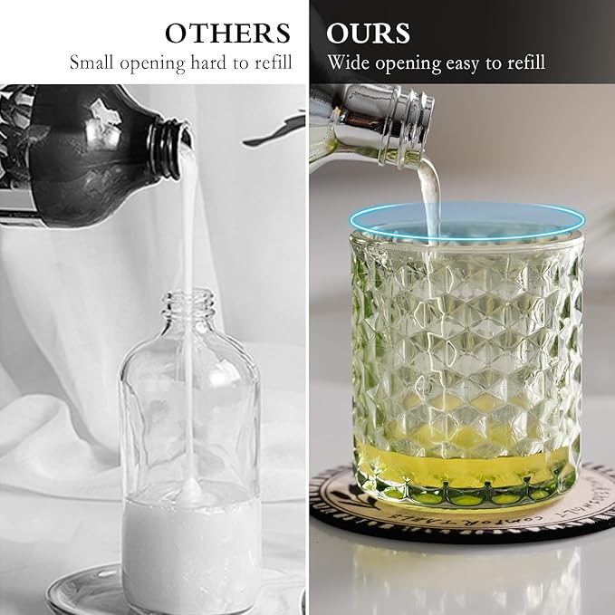 CICUFY Hand Soap Dispenser Glass, Refillable Liquid Dispenser for Bathroom & Kitchen,Lotion Dispenser with Large Gold Pump（Diamond Pattern-Green）
