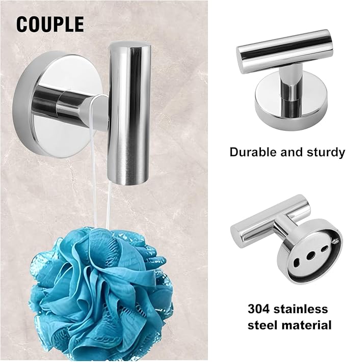 5-Piece Towel Racks for Bathroom, Stainless Steel Bathroom Accessories Set, Bathroom Towel Holder Wall Mounted, Sturdy Bath Towel Bar Set Bathroom Hardware Set (Chrome, 2 Pillar Paper Holder)