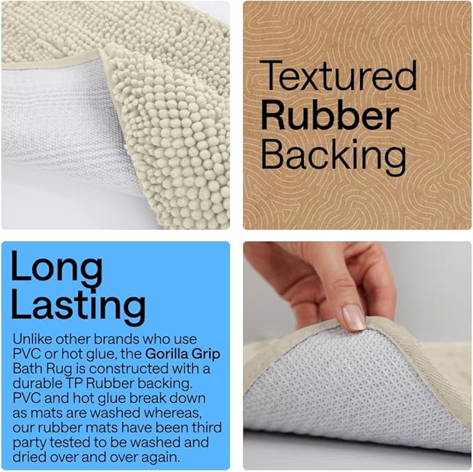 GORILLA GRIP Bath Rug Mat 44x26, Thick Absorbent Chenille, Quick Dry Microfiber Mats, Rubber Backing Washable Shower Floor Rugs, Bathmat Runner, US Designed Bathroom Home Decor Accessories Dusty Cloud