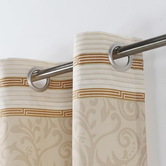 Seville Vintage Yellow Pinted Tan Grommet Window Curtain Pair,Farmhouse 2 Panels Set,Each 42" W x 63" L and Total 84" Wide and 63" Long