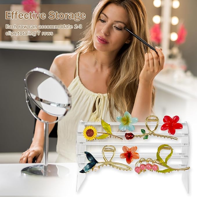 Acrylic Claw Clip Organizer, 360 Degree Rotating Holder, Transparent Storage Rack, Reusable Hair Clip Display Stand for Vanity, Dressing and Beside Table, Clear Stand for Women and Girls