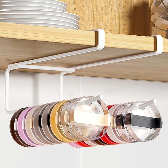 Glass Shelf for Bathroom ，Glass Aluminum，Adhesive-Free Cup Lid Organizer, Dual Hook Hanging Storage for Kitchen, No Drill, Ideal for and Lids