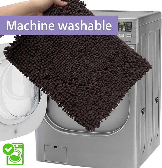 Bath Rug Set 3 Piece Luxury Chenille Extra Soft and Absorbent Shaggy Bathroom Mat Rugs, Machine Washable, Non-Slip Plush Carpet Runner for Tub, Shower, (Brown) Home Decor Bathroom Accessories