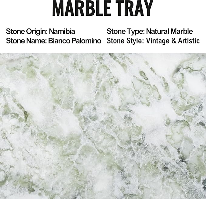 Koville African Natural Marble Tray, 12"x6" Vanity Decorative Tray for Countertop Organizer, Catchall Tray for Perfume, Candles, Jewelry Dish