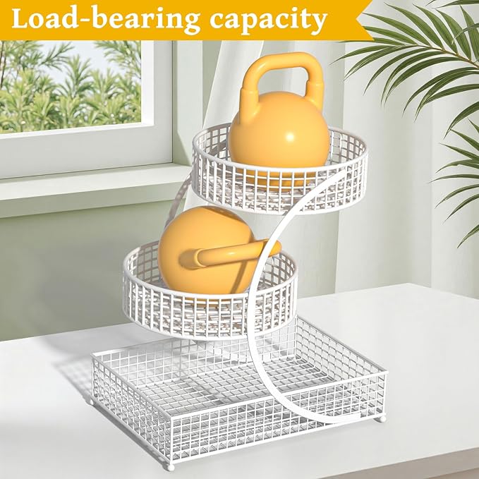 3-Tier Metal Cosmetic Organizer,Cosmetic Storage Rack for Vanity Tables,Multipurpose Metal Bathroom Organizers and Storage, Home and Office use Countertop Organizer (Round-White)
