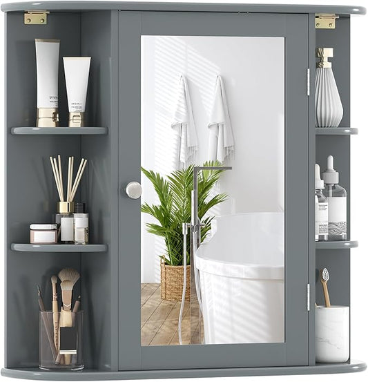 Giantex Bathroom Mirror Cabinet, Wall Mounted Medicine Cabinet with Mirrored Door & 4 Interior Shelves, 6 Open Shelves, Mounting Hardware, Space-Saving Storage Cabinet