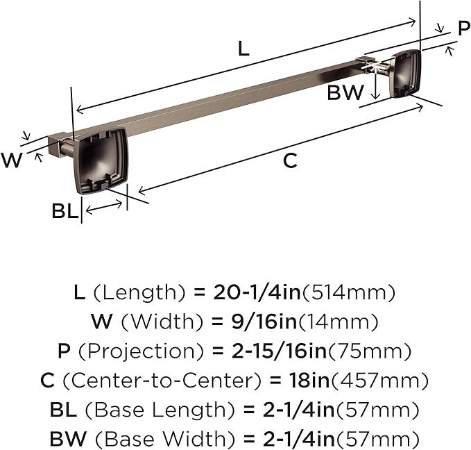 Amerock BH36093G10 | Brushed Nickel Towel Bar | 18 in (457 mm) Towel Rack | Stature | Bathroom Towel Holder | Bathroom Hardware | Bath Accessories