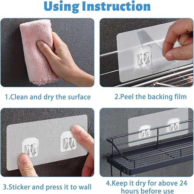 Chris.W 4 Pack Clear Adhesive Suction Sticker for No Drilling Bathroom Shower Shelf Accessories, Super Strong Adhesive Wall Sticker for Shower Caddy and More