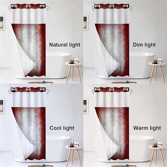 Shrahala Grey Abstract Tie Dye No Hooks Shower Curtain with Snap in Liner Set, Dark Red Modern Abstract Art Maroon Bathroom Décor Polyester Fiber Waterproof for Stall Bathtubs 35.5 X 74 in