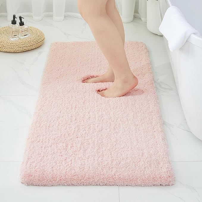 Bathroom Rugs Non Slip Washable 48x24, Ultra Thick Soft Microfiber Absorbent Bath Mats, High Density Foam Latex Non Slip Backing Bath Rugs, Fluffy Floor Carpet for Tub&Shower, Sakura