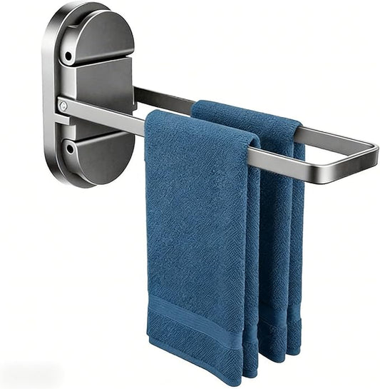 Heavy Duty Double Suction Cup Towel Bar for Bathroom - 20LB No Drill Foldable Stainless Steel Towel Rack Holder Shower Door RV Rental Kitchen Wall Mount
