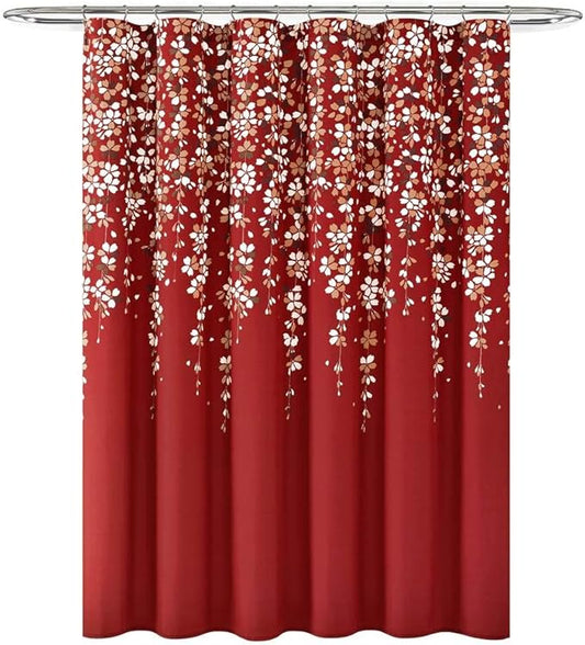 Lush Decor Weeping Flower Shower Curtain 72"W x 72"L Red - Fabric Shower Curtains for Bathroom - Floral Bathroom Curtain - Cottage Core Decor