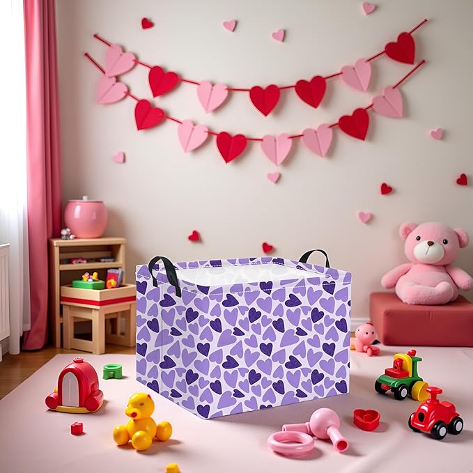 Rectangular Valentines Basket for Women Girls Storage Bin Organizer Box Shelf Room Decor(Double Purple Heart)