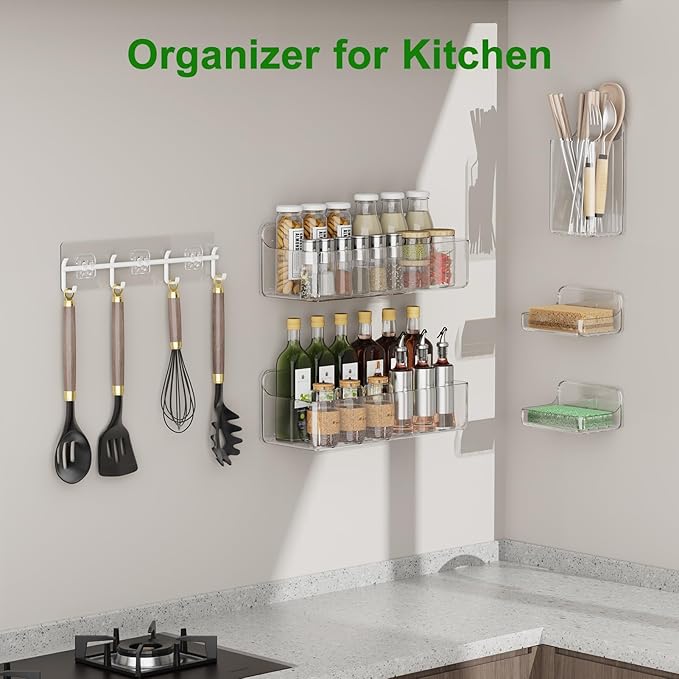 Adhesive Shower Caddy 6 Pack Rustproof Shower Shelves for Inside Shower No Drilling Bathroom Organizers and Storage & Home Décor & Kitchen Large Rack with Soap Holder Clear (clear)