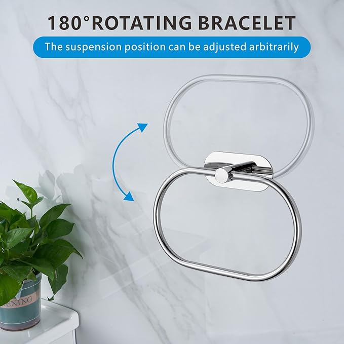 Towel Bar/Bath Towel Ring, Self Adhesive Hand Towel Ring for Bathroom, Stainless Steel Sticky Hand Towel Holder, No Drilling Modern Round Towel Hanger Wall Mounted (Chrome)