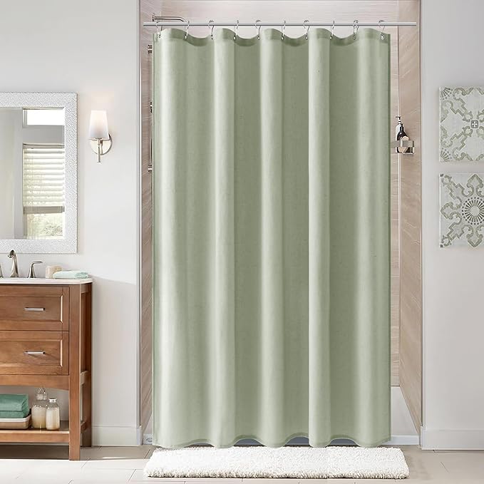 Naturoom Mist Sage 54 Inch Shower Curtain - Stall Narrow Half Linen Ultra Thick Fabric Shower Curtain Set with Hooks, Boho Farmhouse Rustic RV Camper Bath Curtains for Bathroom, 54x78