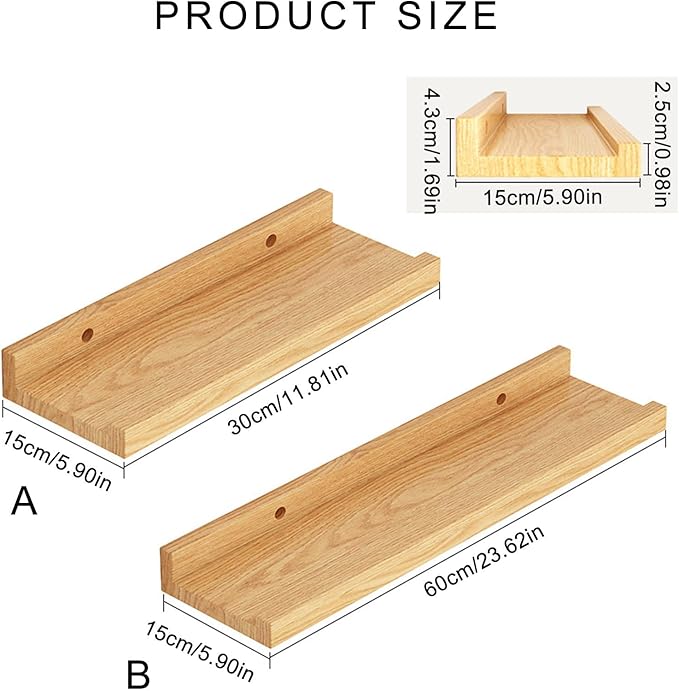 Wood Wall Mounted Shelf Bathroom Cosmetic Storage Stand Rack for Displaying Books and Decorative Items Office Decoration Shelf