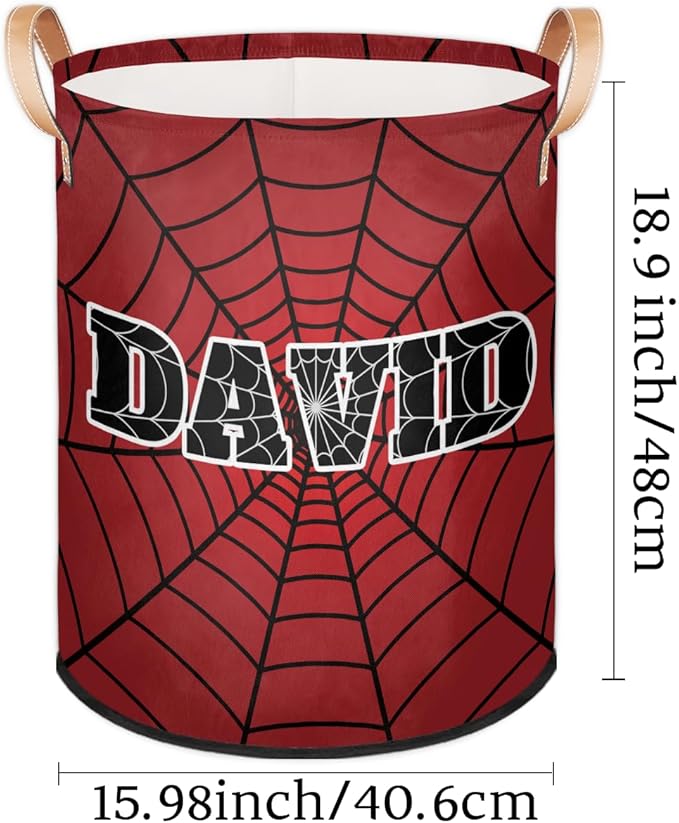 Spider Wed Personalized-Laundry-Hamper-Basket for Kids Custom Name Collapsible Storage Organizer Bin Dirty Clothes Toys Hamper for Boys Nursery in Laundry, Bedroom, Bathroom Red Blue