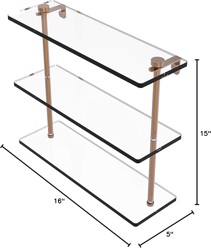 Allied Brass NS-5/16 16 Inch Triple Tiered Glass Shelf, Brushed Bronze
