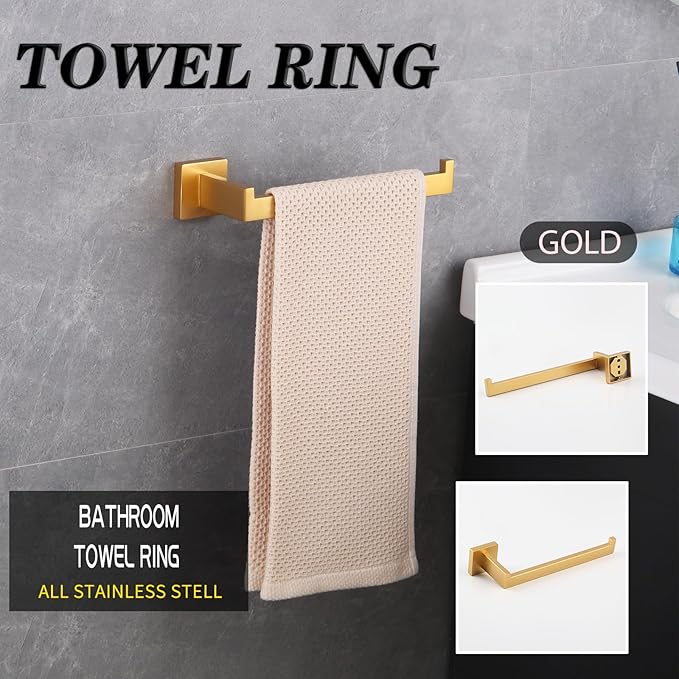 GERZWY Gold Stainless Steel Towel Ring Bathroom Hardware Hand Towel Holder for Bath Wall Mounted FG1606-BE