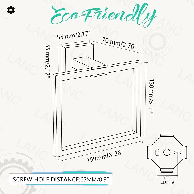 LANC Hand Towel Rings for Bathroom Wall Mount Chrome Polished Square Hand Towel Holder for Lavatory Bathroom Hardware Accessories Stainless Steel Modern Style Shower Towel Towel Racks Hanger, A8896CP