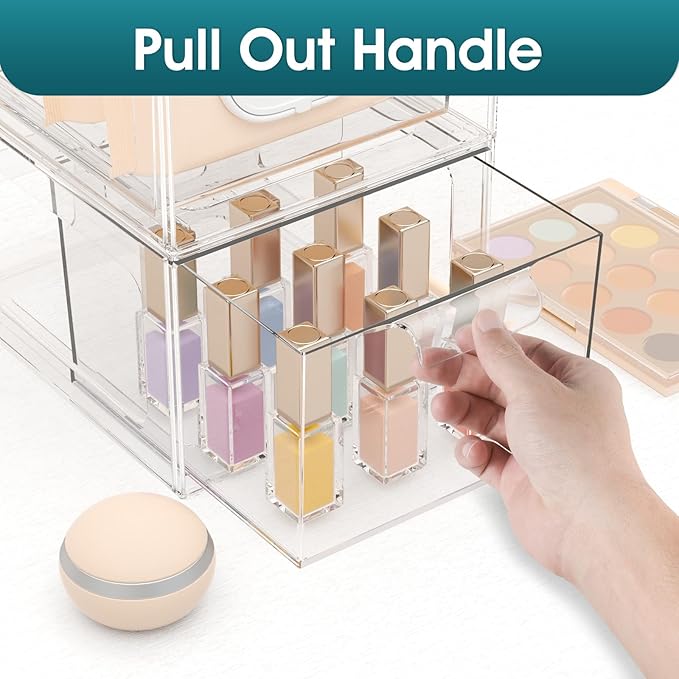 StorMiracle 2 Pack Clear Makeup Organizer and Acrylic Organizers???Plastic Storage Bins with Handles for Vanity, Kitchen Cabinets, Pantry Organization and Storage