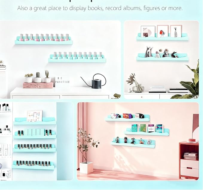 Nail Polish Wall Rack, 6-Shelf 15-Inch Light Green Acrylic Nail Polish Shelves with Removable Ends – Multi-Purpose Shelf for Essential Oils, Cosmetics Storage and Display for Salons and Bathrooms