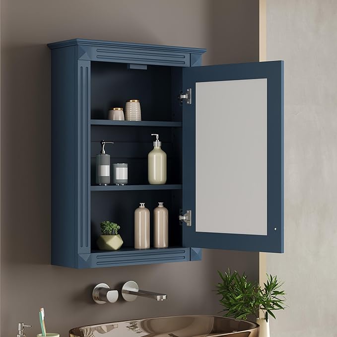 Merax Bathroom Medicine Cabinet with Mirror Door & Adjustable Shelves, 20" x 28" Wall Mounted Bathroom Storage Cabinet with Mirror, Over the Toilet